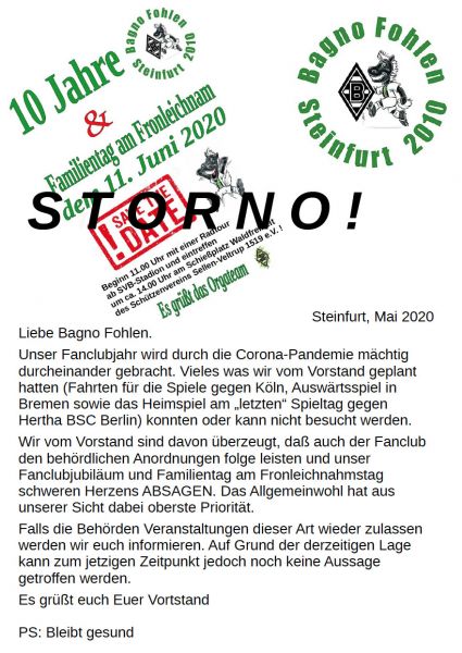 Storno Veranstaltungen 2020